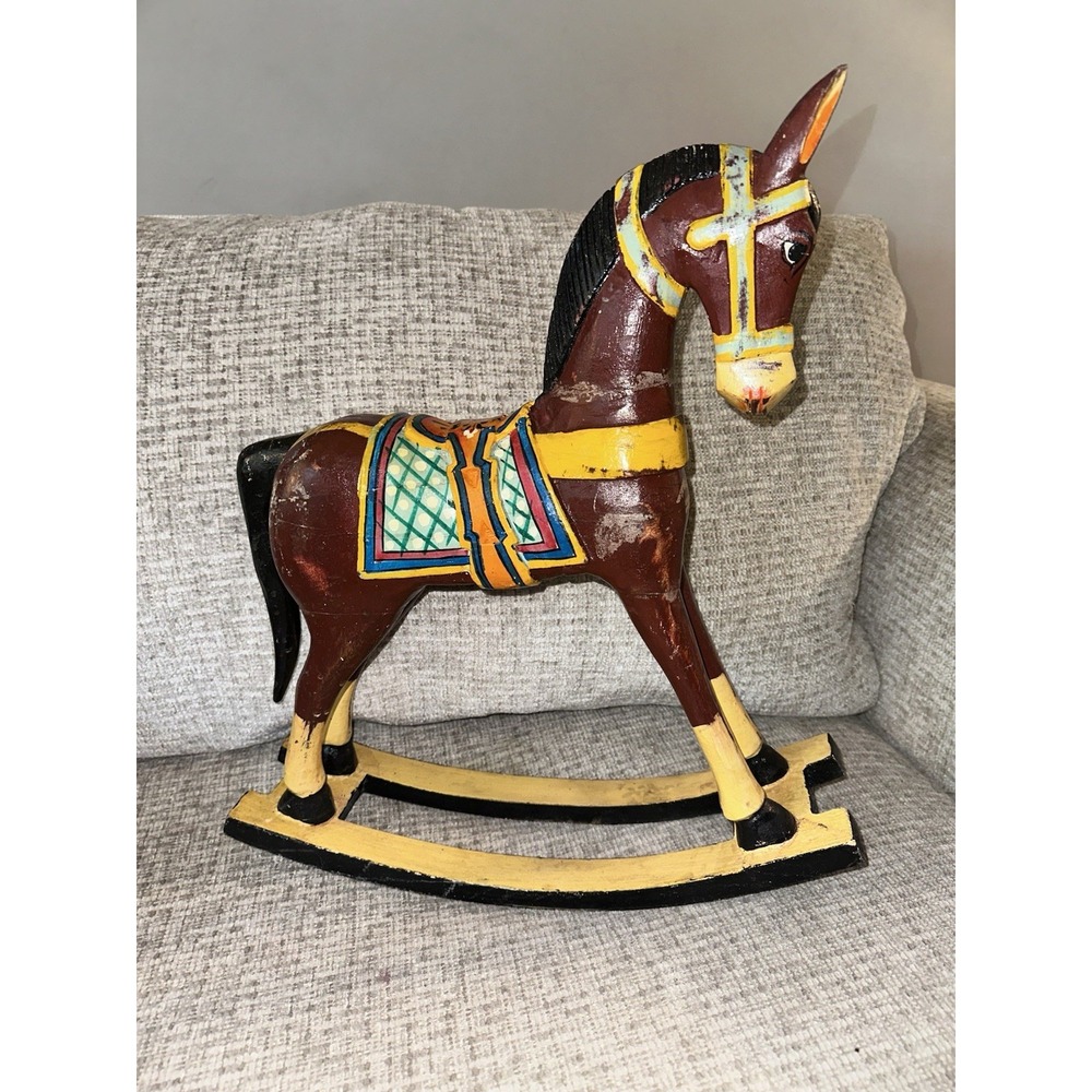 Vintage Wooden Rocking Horse - Hand Carved, Painted 18 by 16 - Nursery Decor - Picture 3 of 8